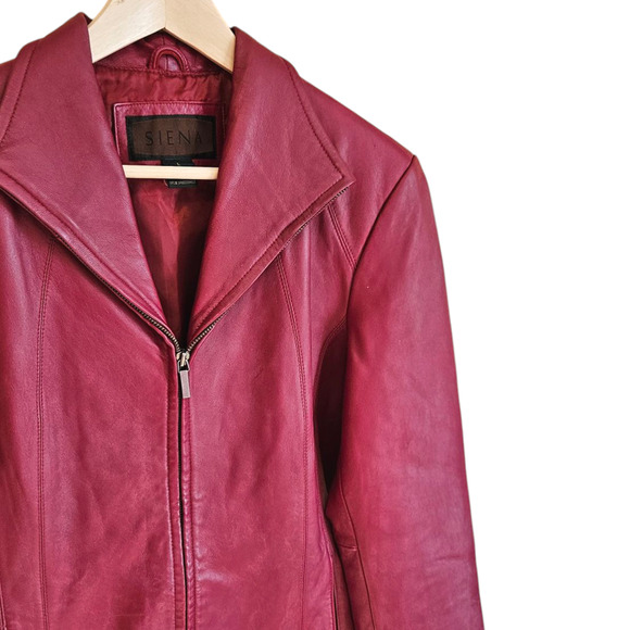 Siena Women's Leather Jacket Biker Full Zip Collar Red Size Large - Picture 3 of 12
